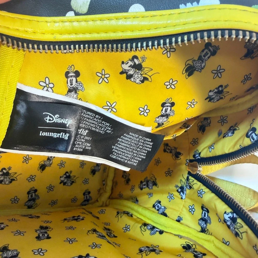 Loungefly Mini Backpack Disney Minnie Mouse Daisy Floral Black Yellow Bow READ